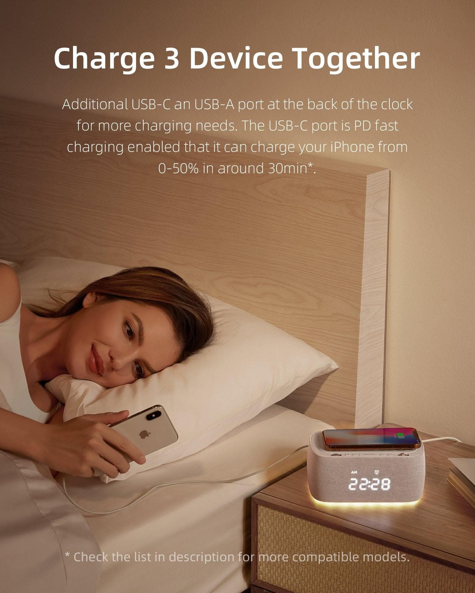 EZVALO EzChrono Air 6-in-1 Alarm Clock with Wireless Charger & Night Light - EZVALO